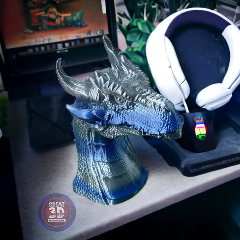 Dragon Bust Headphone Holder, Adventure Headphone Stand, Gamer Desk Accessory, Fantasy Home Decor, Epic Organizer, 3D Printed