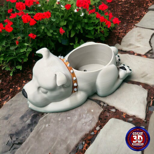 Pitbull Puppy Planter Pot, Adorable Dog Plant Pot, 3D Printed Animal Planter, Cute Puppy Succulent Pot, Indoor or Outdoor Dog Decor