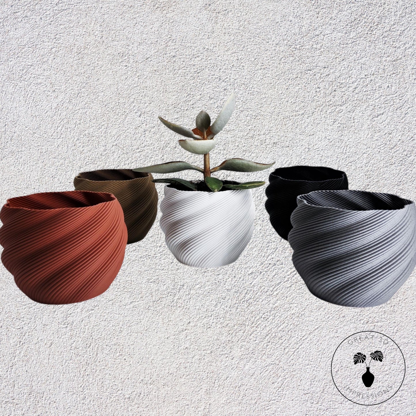 Minimalist 3D Printed "Diluvian" Plant Pot – Custom Sizes from 3" to 6" – Unique Modern Home Decor Gift