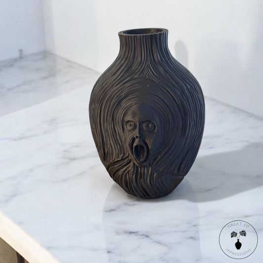 Munch-Inspired Scream Vase, Unique 3D Printed Eco-Friendly Home Decor, Modern Gothic Black Centerpiece, Artistic Surreal Vase