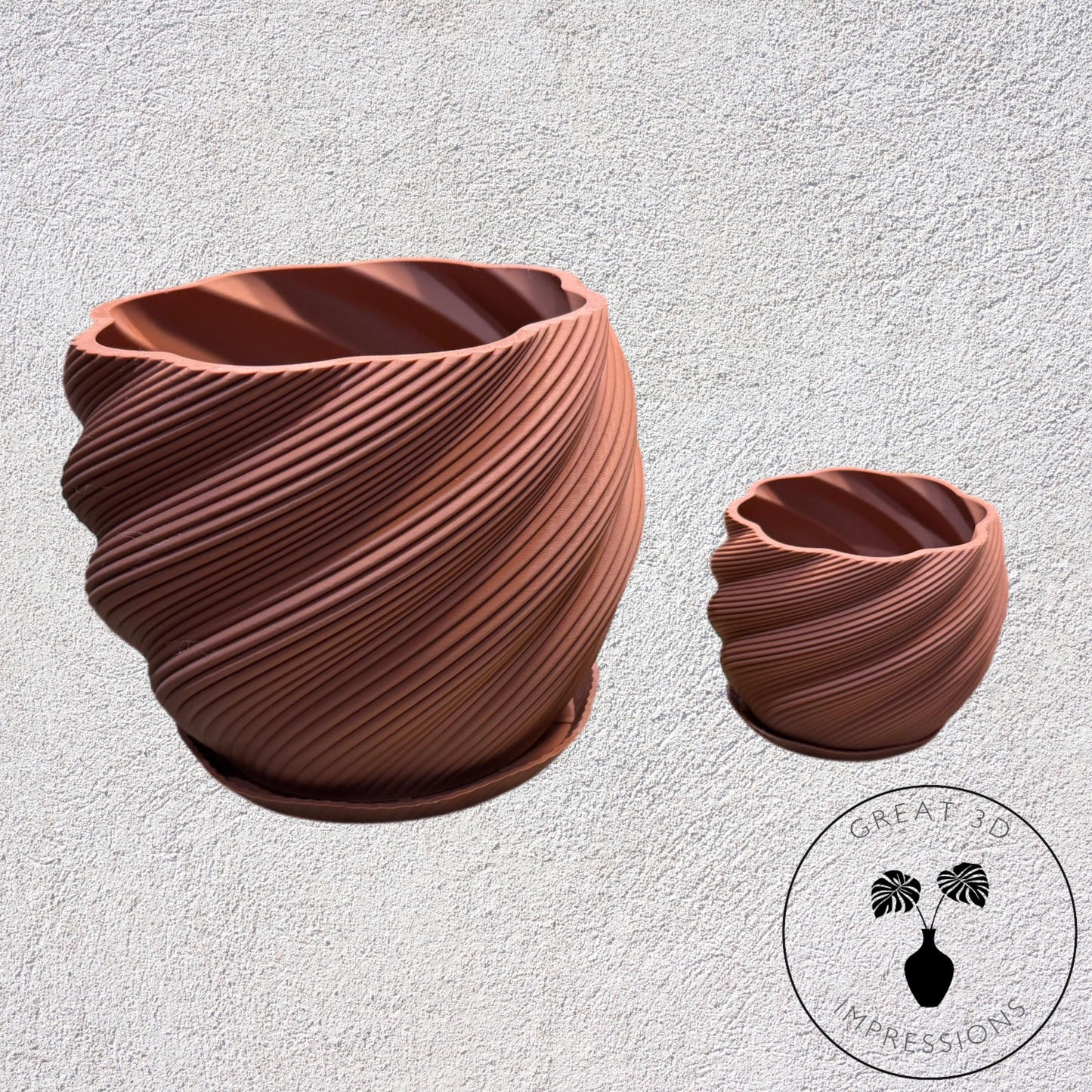 Minimalist 3D Printed "Diluvian" Plant Pot – Custom Sizes from 3" to 6" – Unique Modern Home Decor Gift